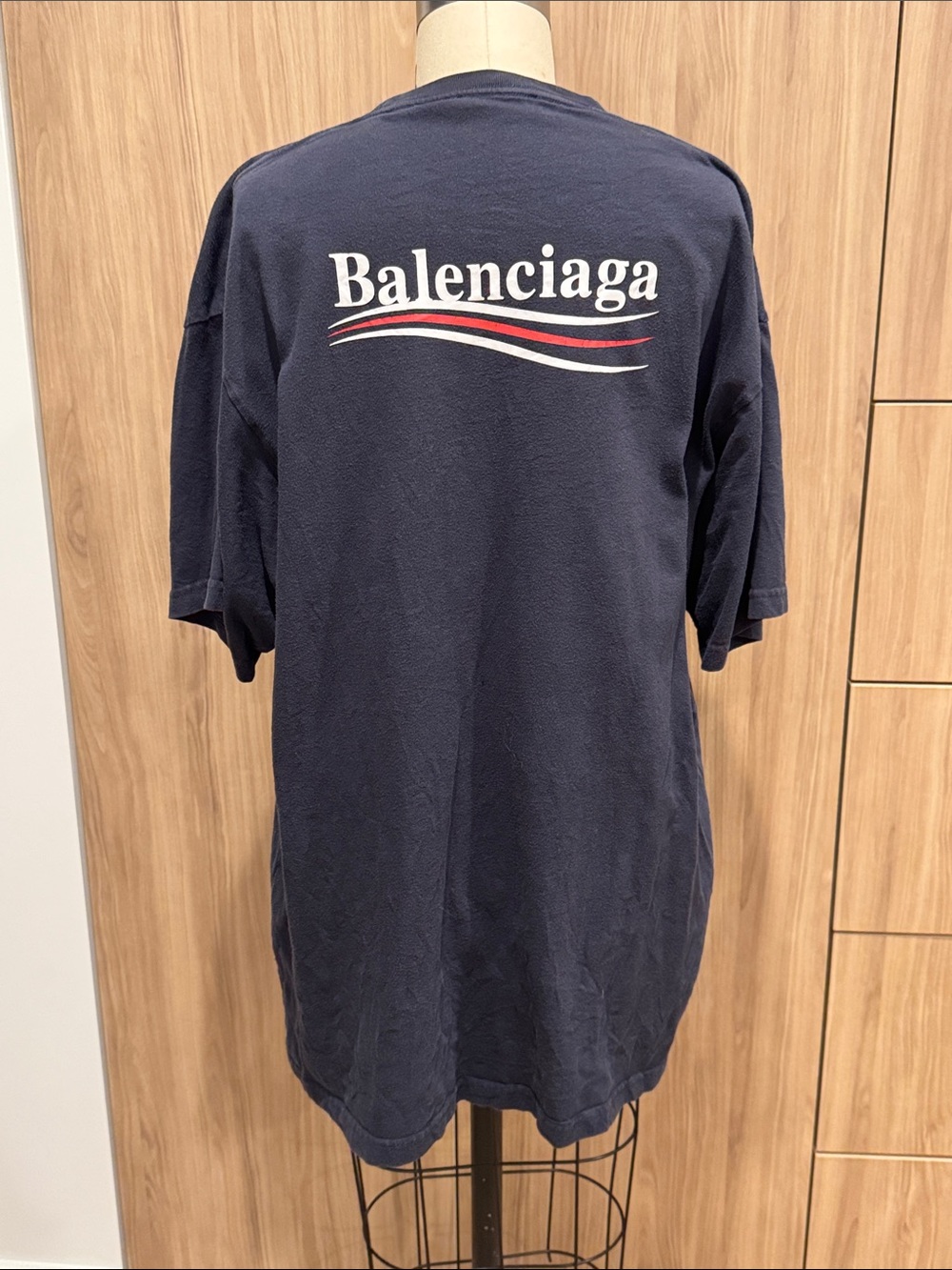 Very used 2015 Navy Short Sleeve Logo Tee with Red and White Waves